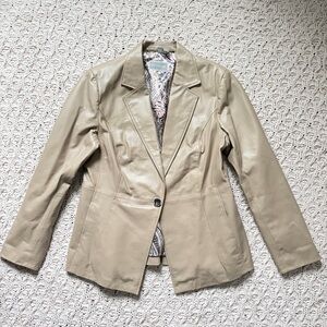 Guillaume Genuine Leather Jacket - Button Up Beige - Size Medium